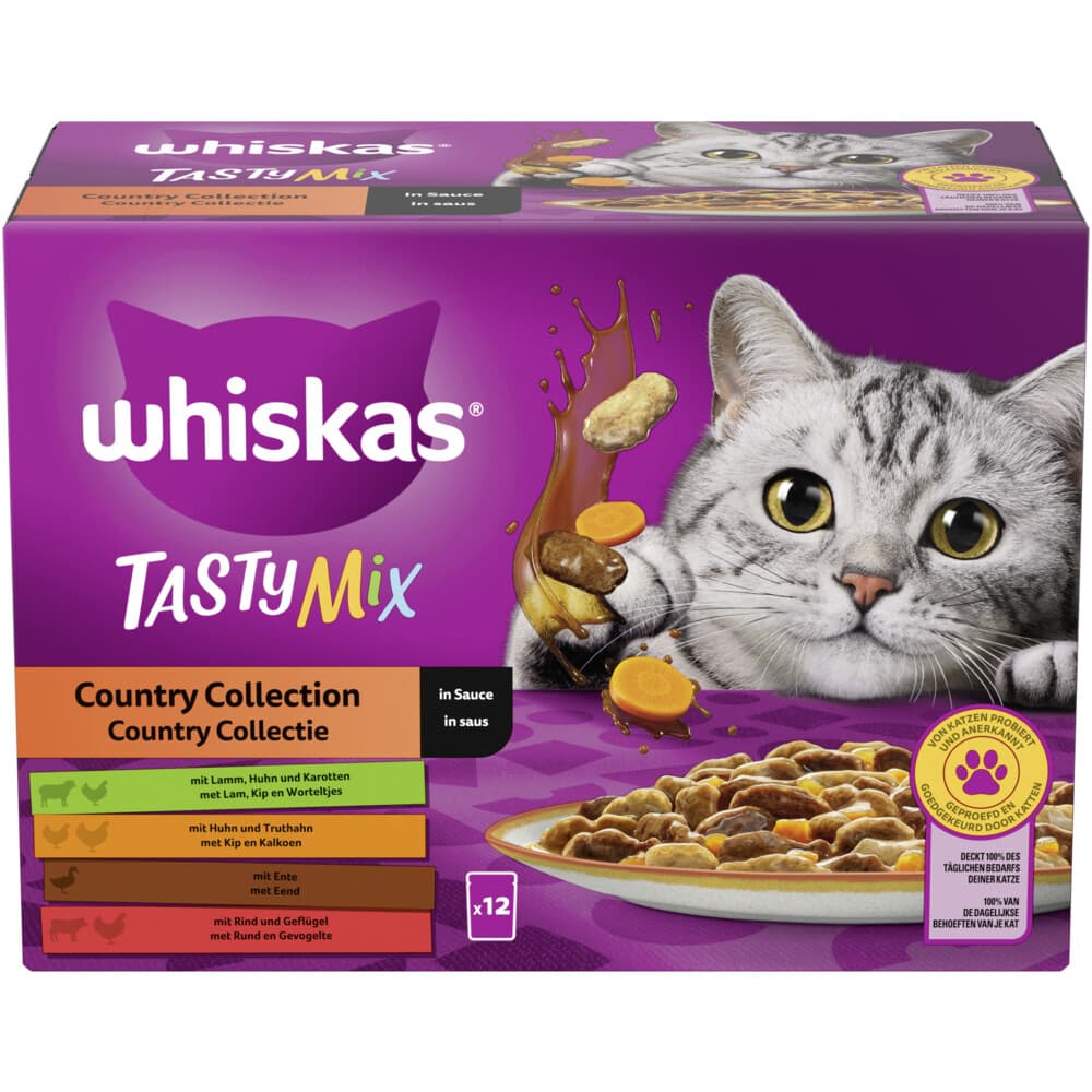 4x Whiskas Kattenvoer Nat Pouch 1+ Adult Saus Country Collectie 12 x 85 gr