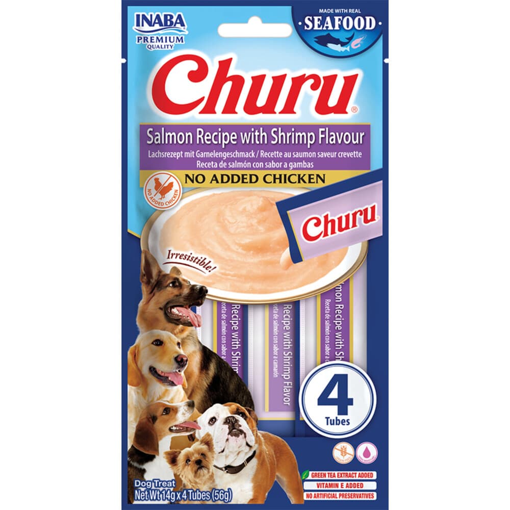 Inaba Hondensnack Churu Puree Dog Fish Salmon&Shrimp 4 x 14 gr
