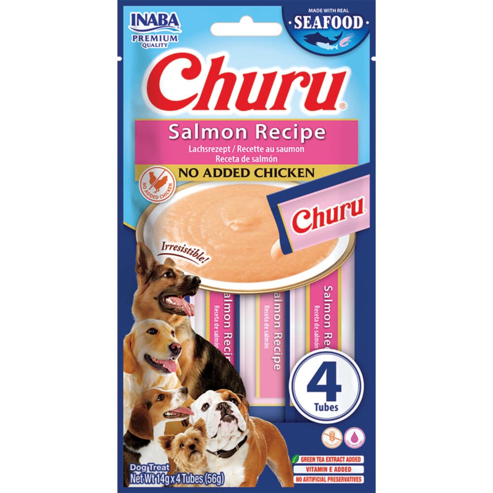 Inaba Hondensnack Churu Puree Dog Fish Salmon 4 x 14 gr