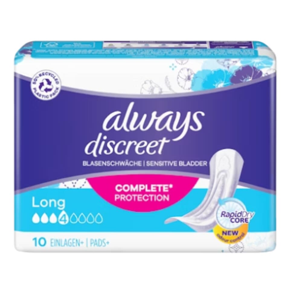 Always Discreet Incontinence Inlegkruisjes Size Long Complete Protection 10 stuks