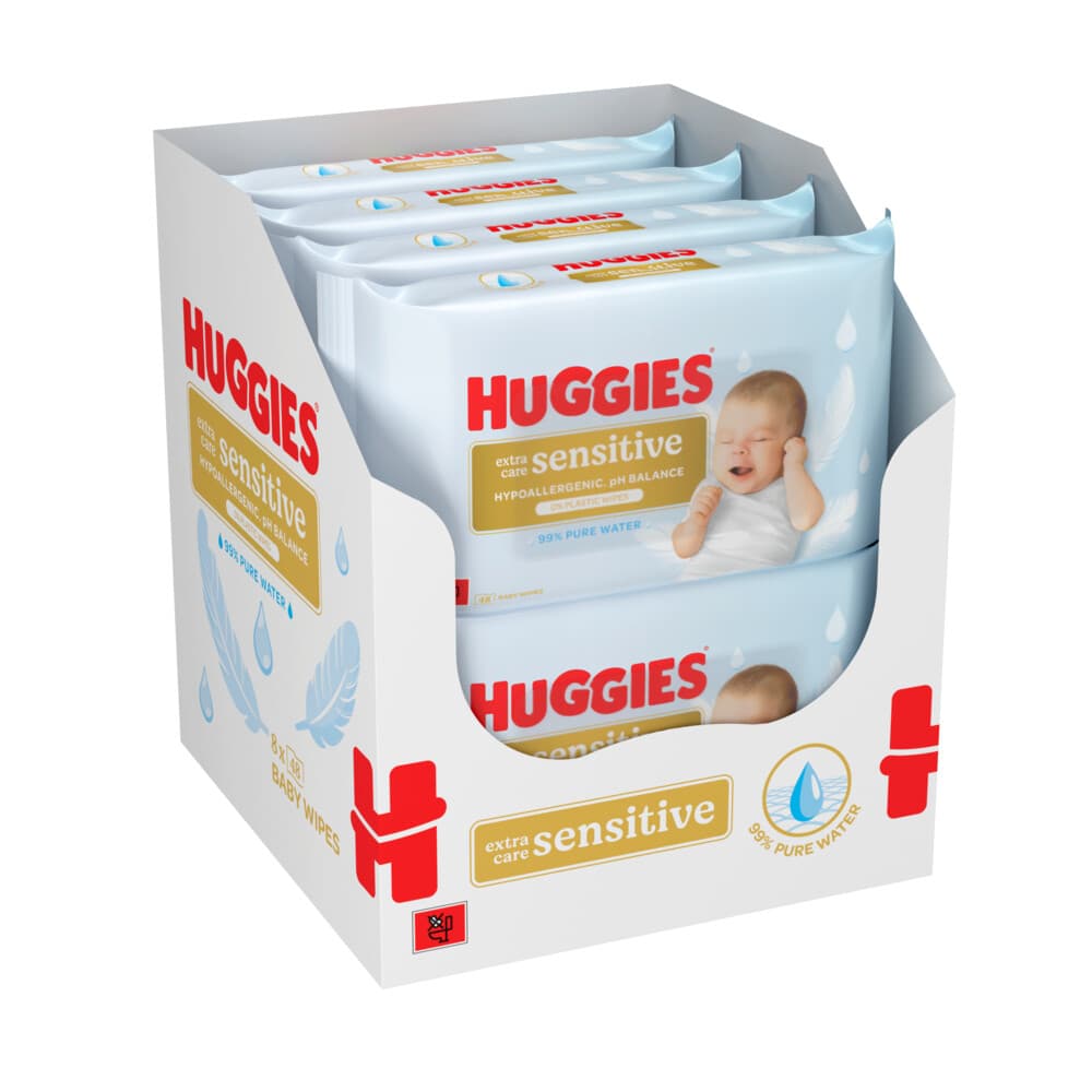 8x Huggies Babydoekjes Extra Care Sensitive 100% Plasticvrij 48