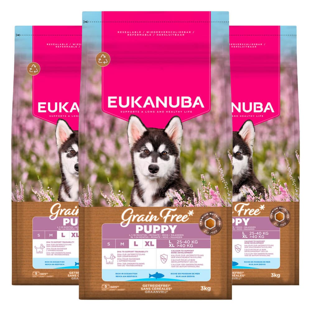 3x Eukanuba Hondenvoer Droog Grain Free Large Oceaanvis Puppy 3 kg