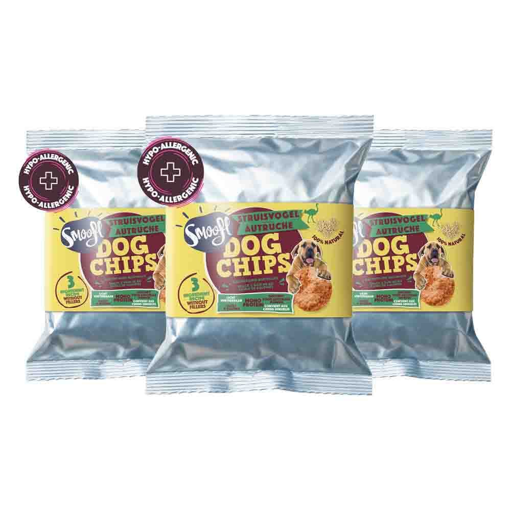 3x Smoofl Hondensnack Dog Chips Struisvogel 50 gr