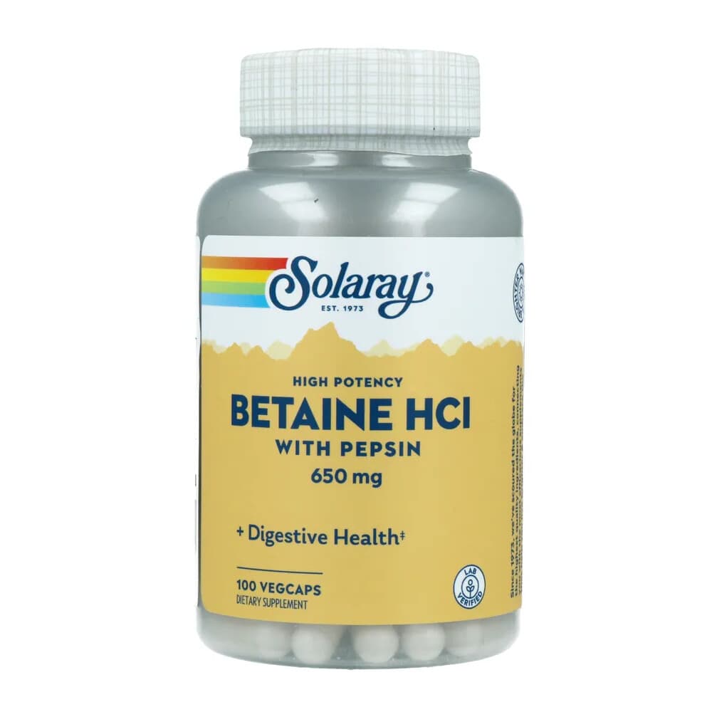 Solaray Betaine HCl 650 mg + Pepsin 100 capsules