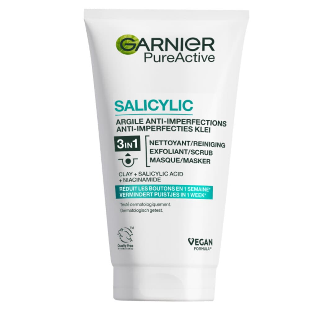 2x Garnier PureActive 3-in-1 Gezichtsreiniging met Klei Argile&Niacinamide 150 ml