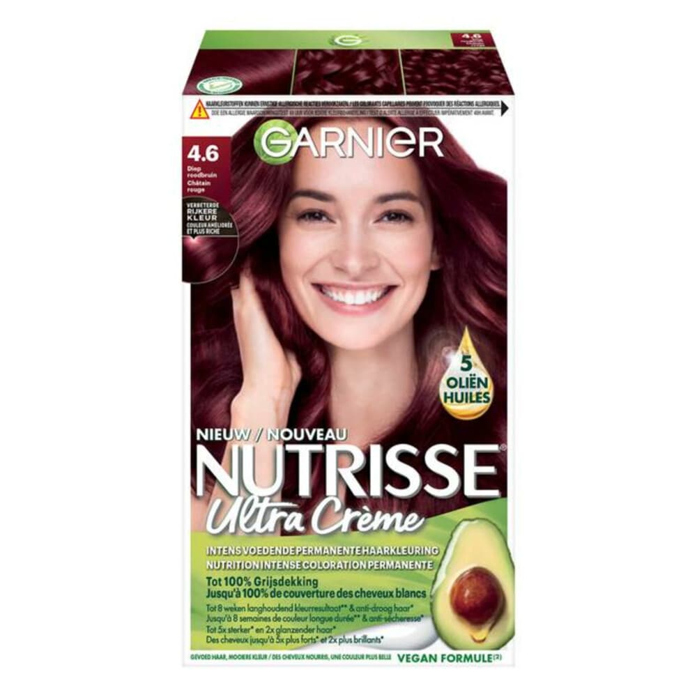 3x Garnier Nutrisse Ultra Crème Permanente Haarkleuring 4.6 Diep Rood Middenbruin