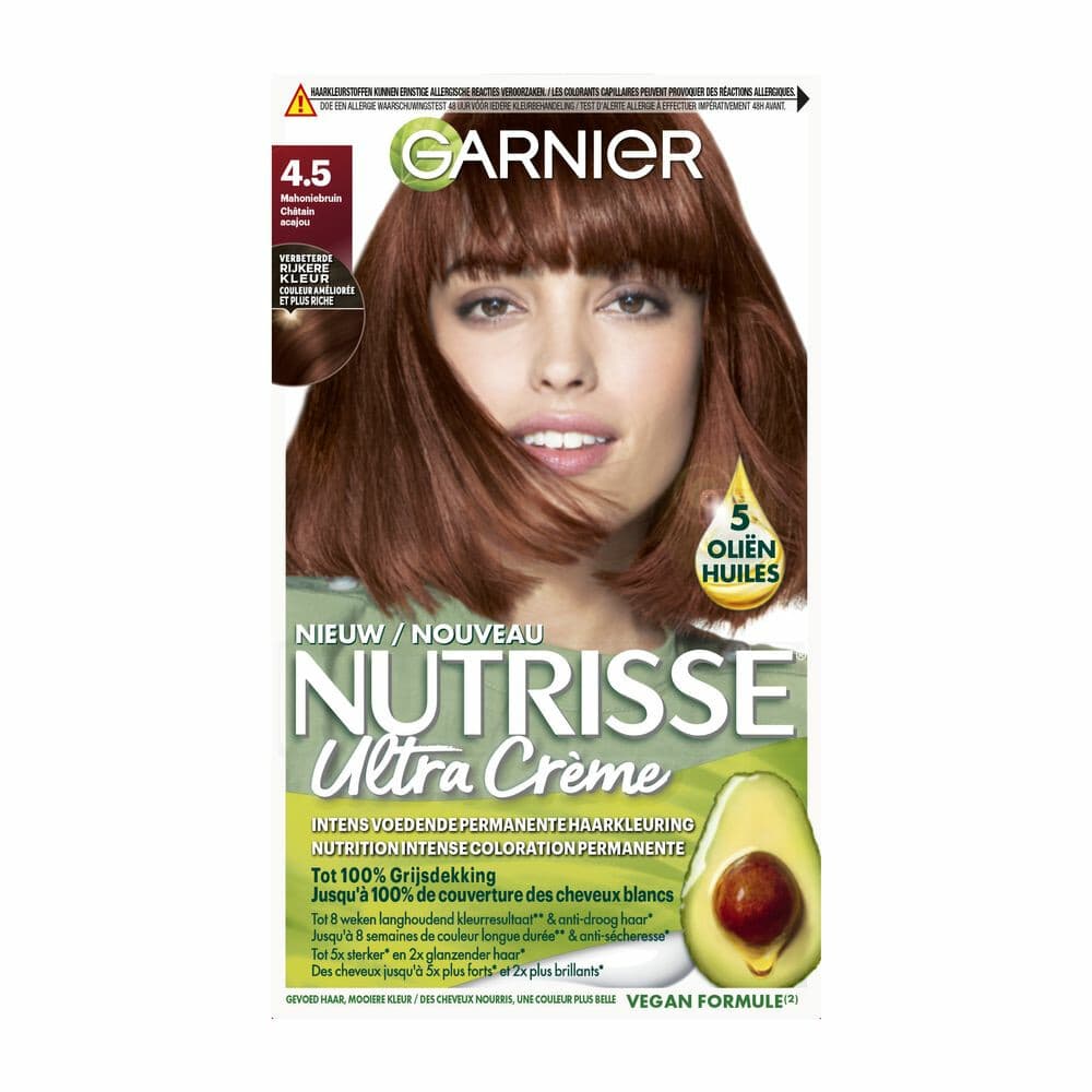3x Garnier Nutrisse Ultra Crème Permanente Haarkleuring 4.5 Mahoniebruin