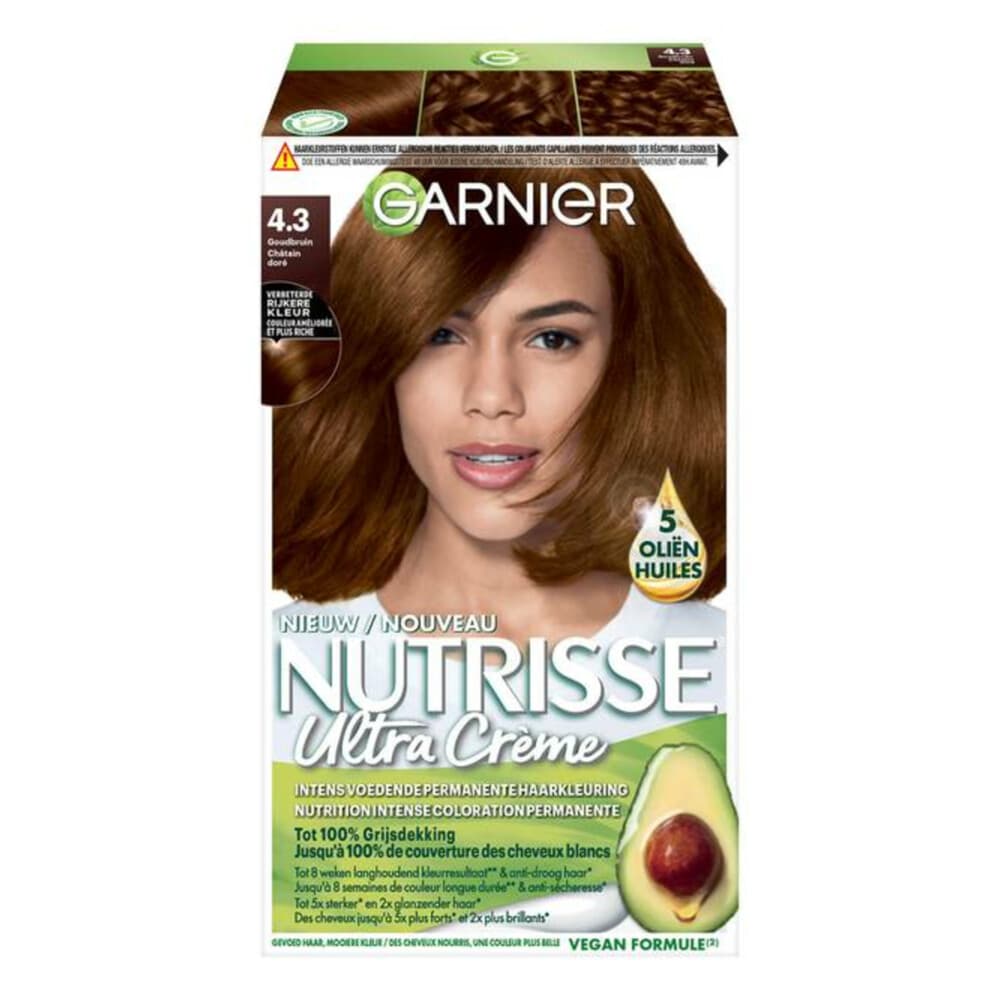 1+1 gratis: Garnier Nutrisse Ultra Crème Permanente Haarkleuring 4.3 Goudbruin