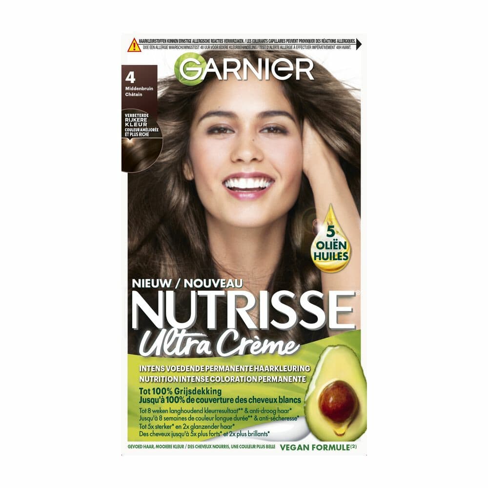 3x Garnier Nutrisse Ultra Crème Permanente Haarkleuring 4.0 Middenbruin