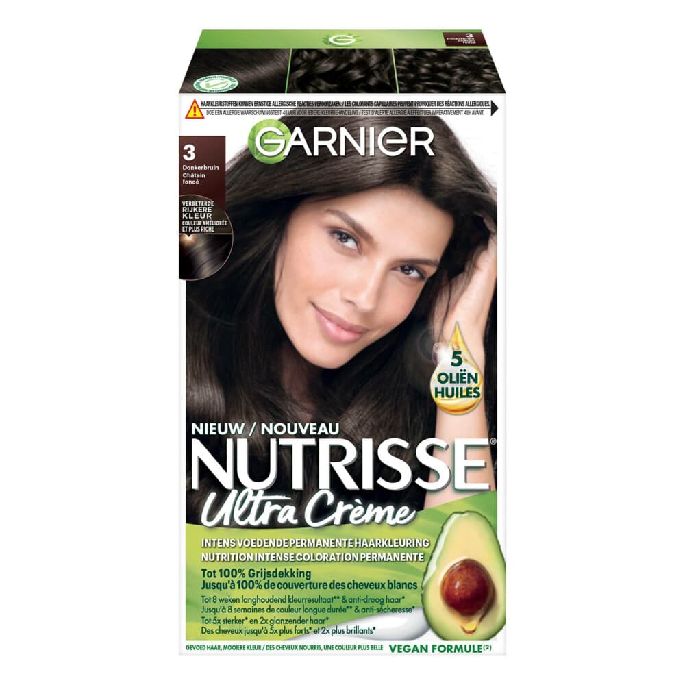 1+1 gratis: Garnier Nutrisse Ultra Crème Permanente Haarkleuring 3.0 Donkerbruin