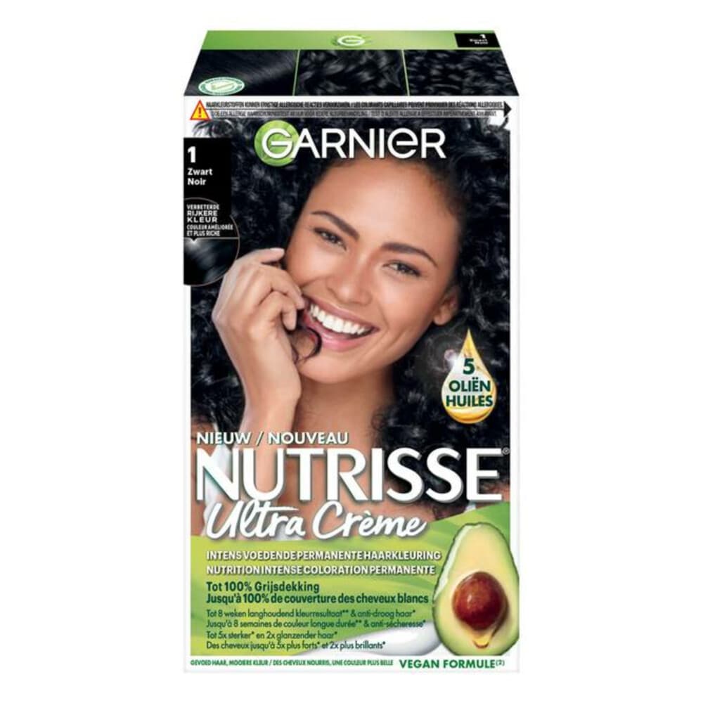 1+1 gratis: Garnier Nutrisse Ultra Crème Permanente Haarkleuring 1.0 Zwart Intens