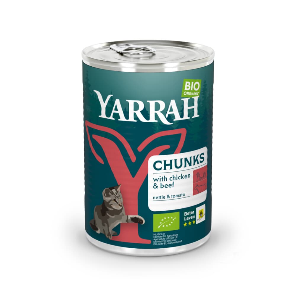 12x Yarrah Bio Kattenvoer Chunks Kip&Rund 405 gr