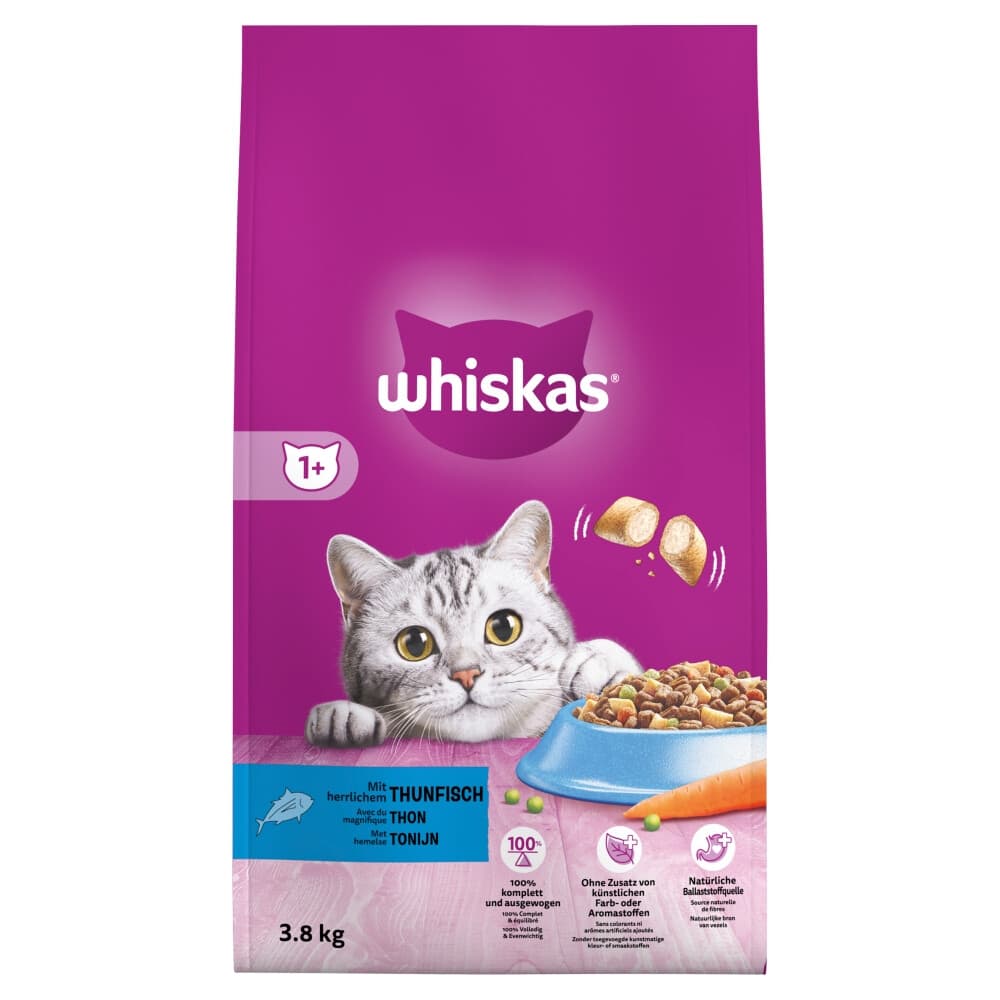 3x Whiskas 1+ Adult Katten Droogvoer Tonijn 3,8 kg