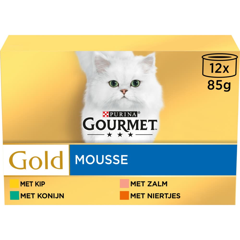 4x Gourmet Gold Kattenvoer Nat Fijne Mousse Multipack Blauw 12 x 85 gr