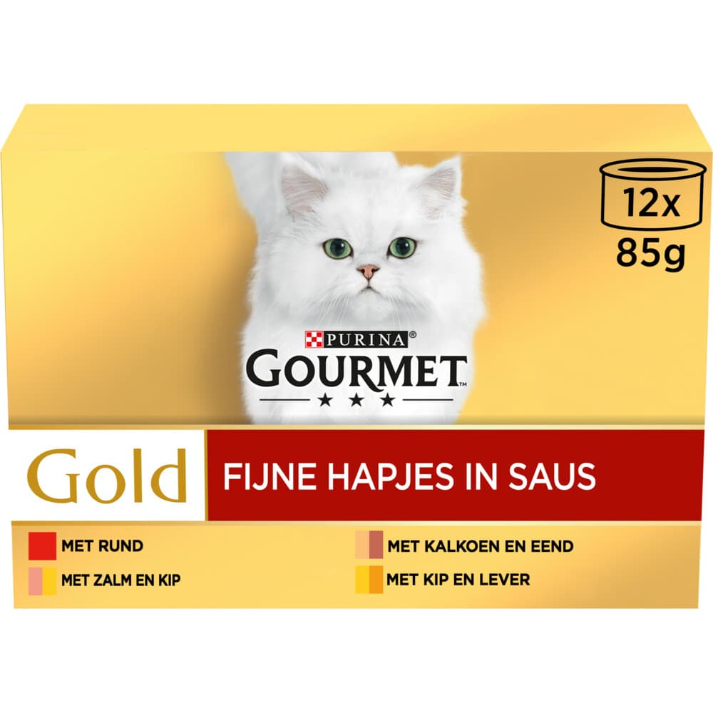 4x Gourmet Gold Kattenvoer Nat Fijne Hapjes Multipack Rood 12 x 85 gr