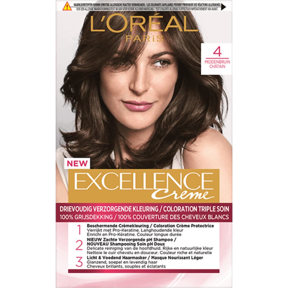1+1 gratis: L'Oréal Excellence Crème Permanente Crèmekleuring 4 Middenbruin