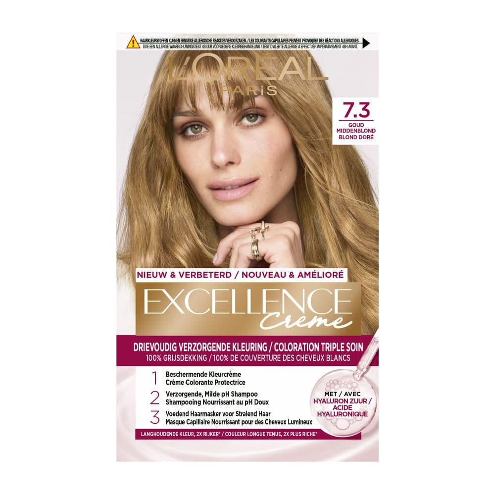 1+1 gratis: L'Oréal Excellence Crème Permanente Crèmekleuring 7.3 Goud Middenblond