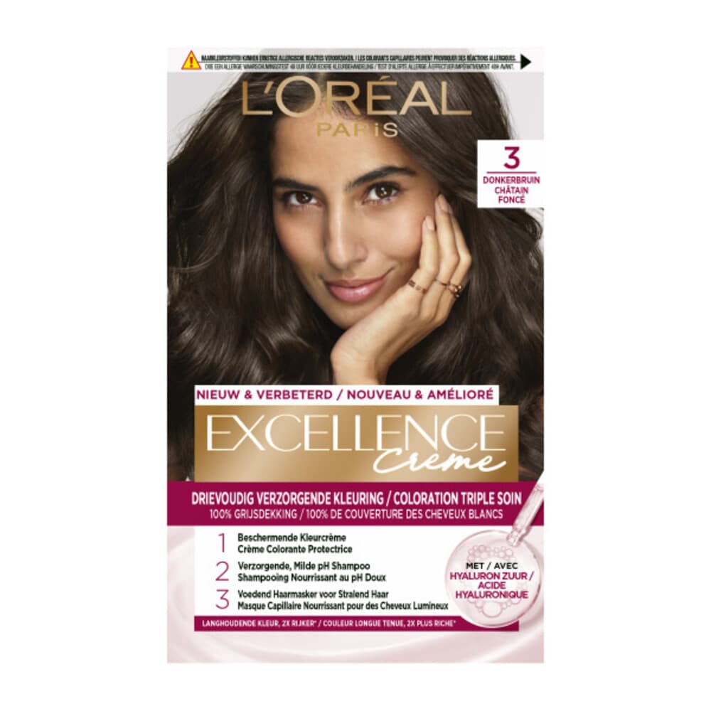 2x L'Oréal Excellence Crème Permanente Crèmekleuring 3 Donkerbruin