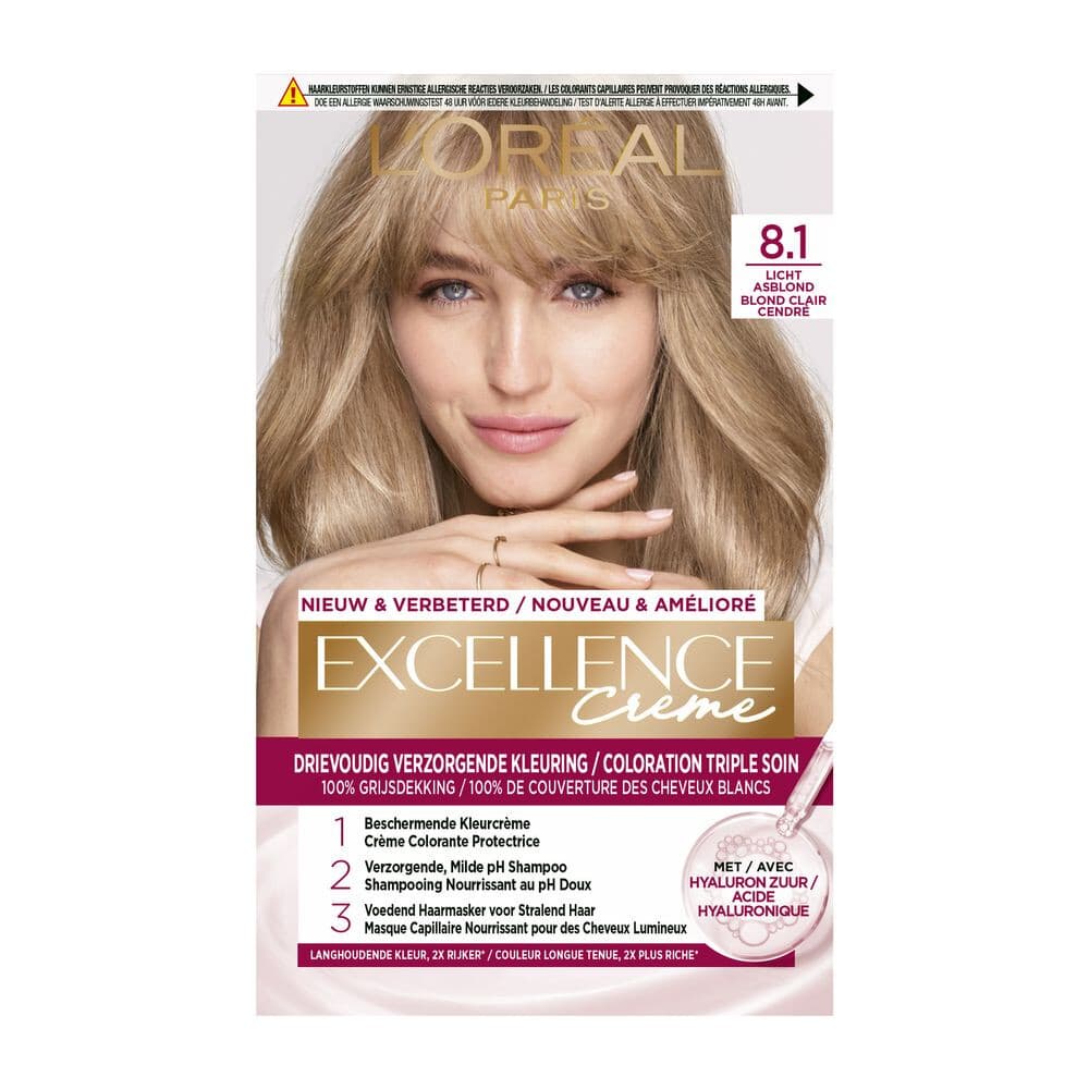 2x L'Oréal Excellence Crème Permanente Crèmekleuring 8.1 Licht Asblond