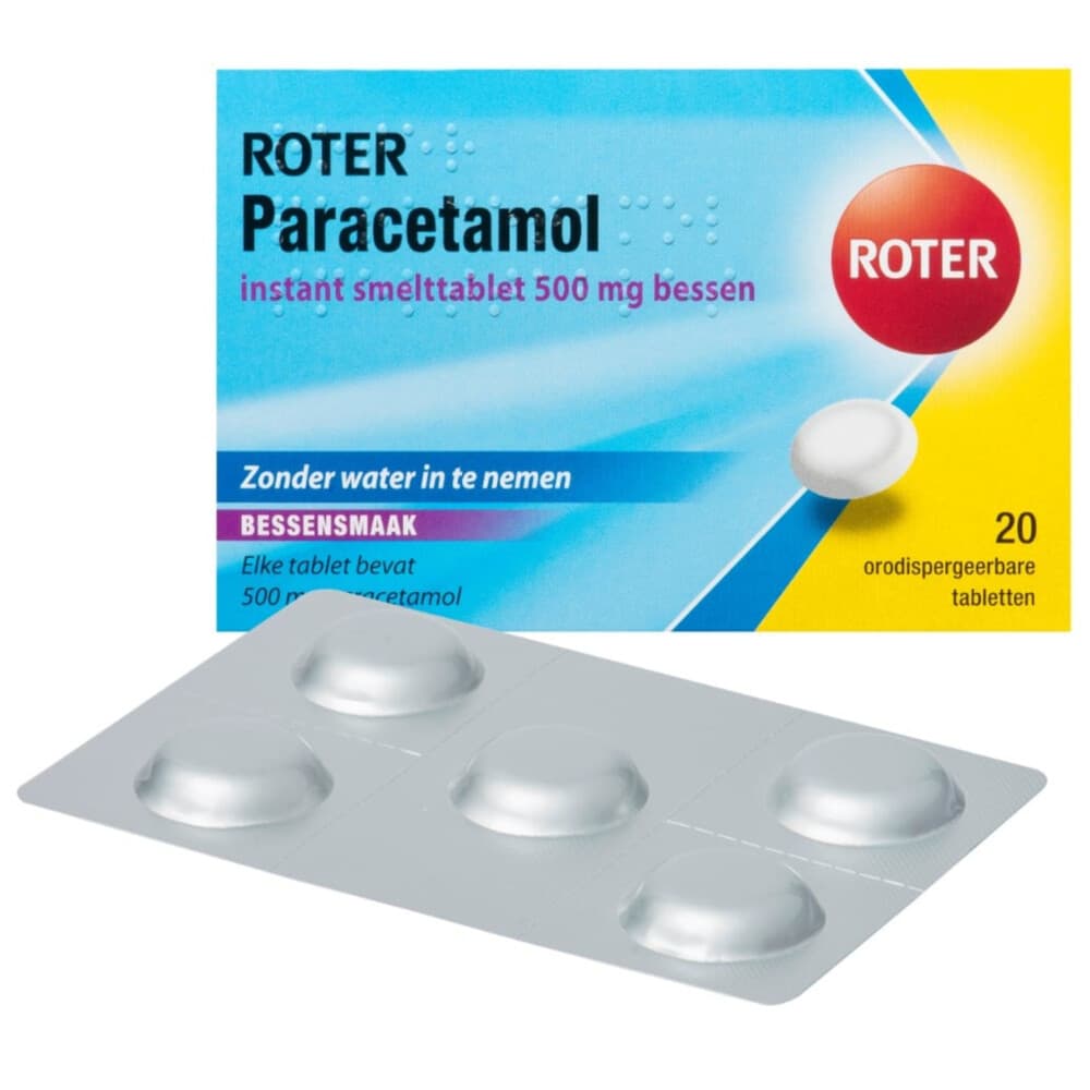 Roter Paracetamol 500 mg Smelttablet Bessen 20 tabletten