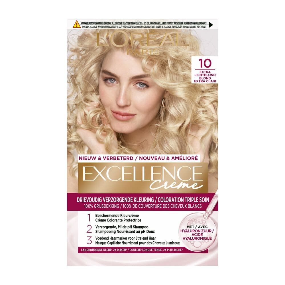 2x L'Oréal Excellence Crème Permanente Crèmekleuring 10 Extra Lichtblond