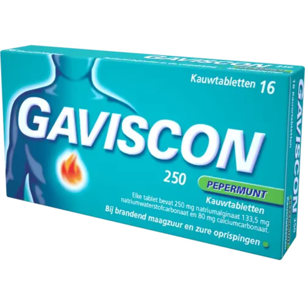 Gaviscon Gaviscon 250 mg Pepermunt Kauwtabletten 16 tabletten