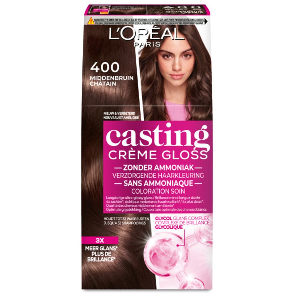 6x L'Oréal Casting Crème Gloss Semi-Permanente Haarkleuring 400 Middenbruin