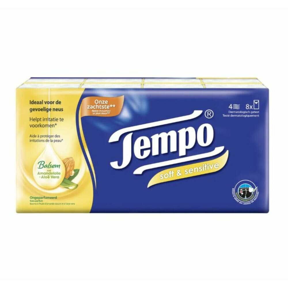 Tempo Soft&Sensitive 4-laags Zakdoekjes 8 stuks