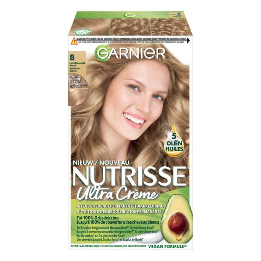 1+1 gratis: Garnier Nutrisse Ultra Crème Permanente Haarkleuring 8.0 Lichtblond