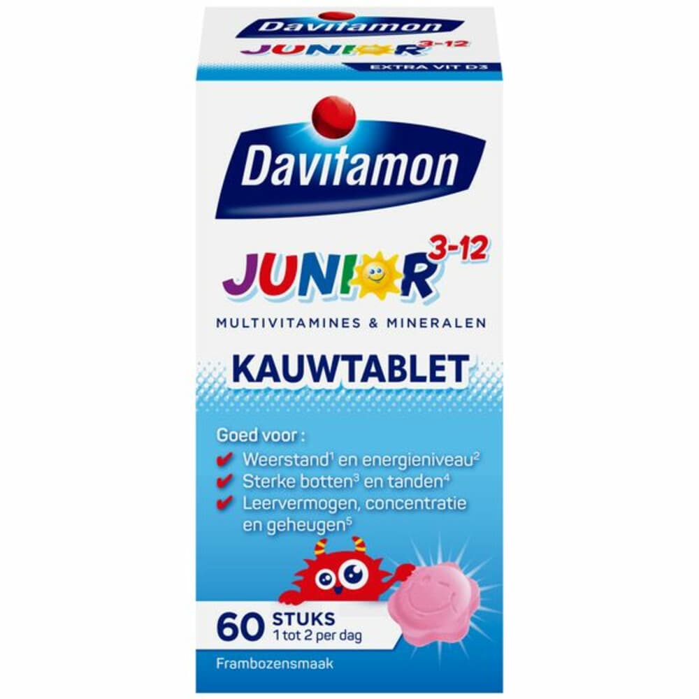 Gratis Verzending: Davitamon Junior 3+ Kauwvitamines Framboos 60 kauwtabletten