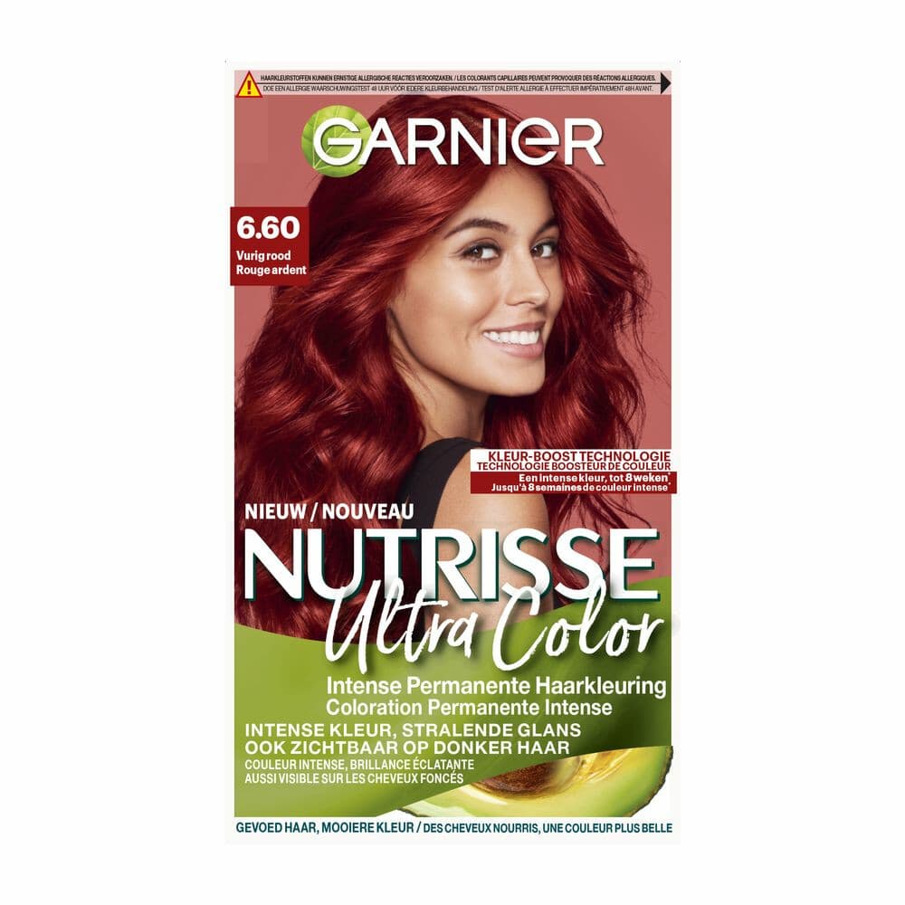3x Garnier Nutrisse Ultra Color Permanente Haarkleuring 6.60 Vurig Rood