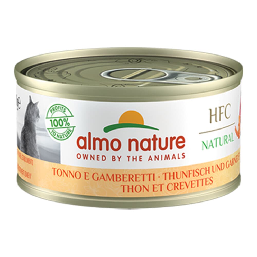 48x Almo Nature HFC Natural Kattenvoer Nat Blikje Tonijn&Garnaal 70 gr