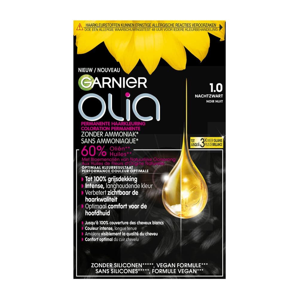 1+1 gratis: Garnier Olia Permanente Crèmekleuring 1.0 Zwart