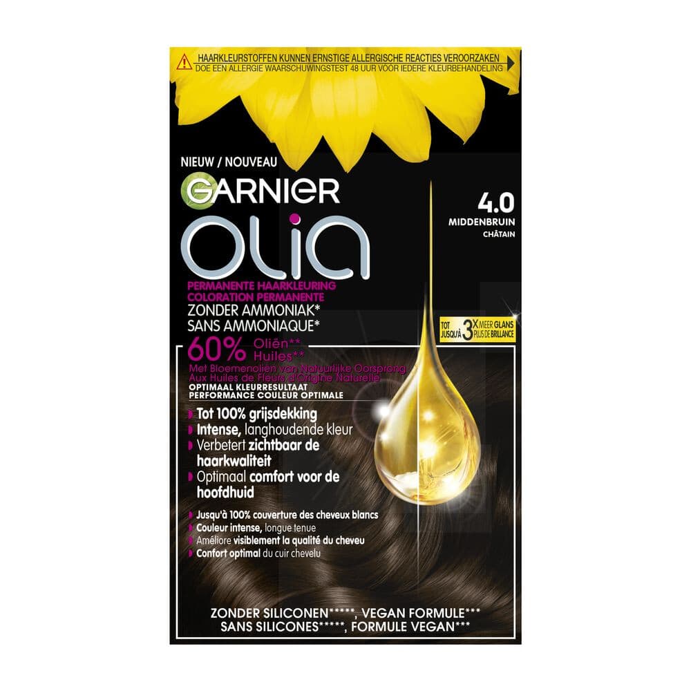 1+1 gratis: Garnier Olia Permanente Crèmekleuring 4.0 Bruin