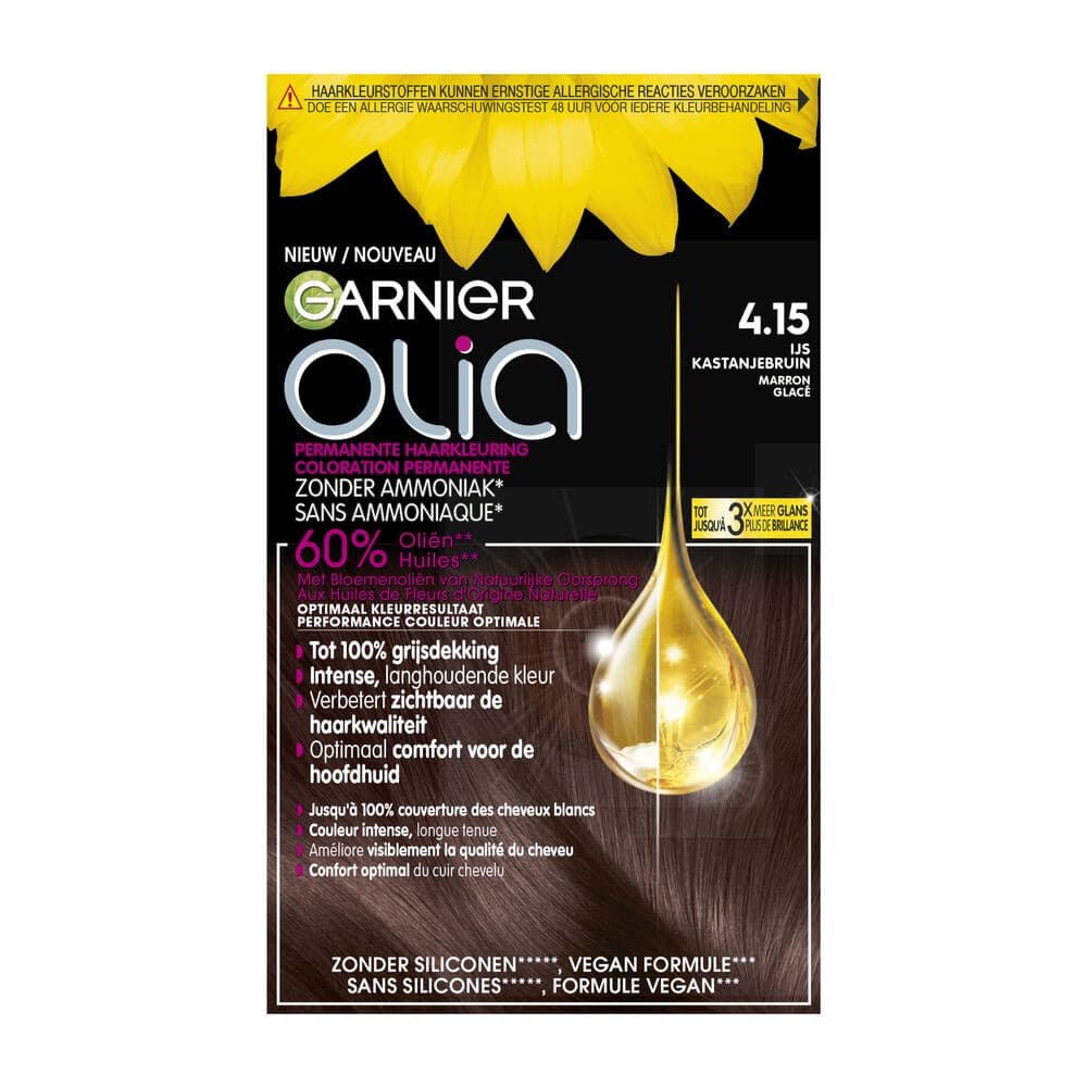 1+1 gratis: Garnier Olia Permanente Crèmekleuring 4.15 Kastanje Middenbruin