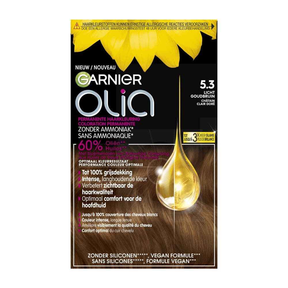 6x Garnier Olia Permanente Crèmekleuring 5.3 Licht Goudbruin