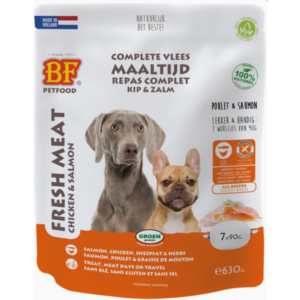 8x BF Petfood Vleesvoeding Zalm - Kip 7 x 90 gr