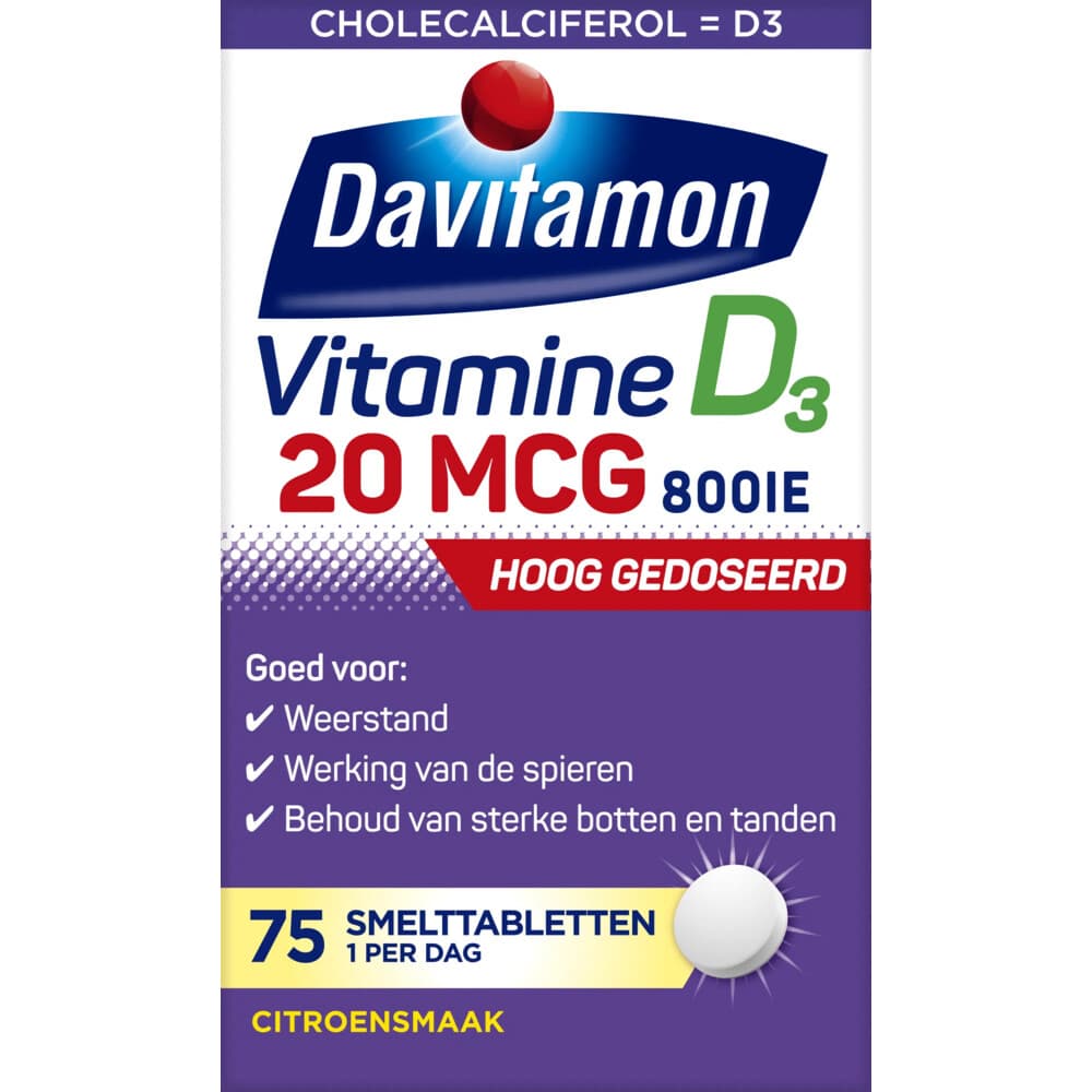 Gratis Verzending: Davitamon Vitamine D3 20MCG Hoog Gedoseerd 75 smelttabletten