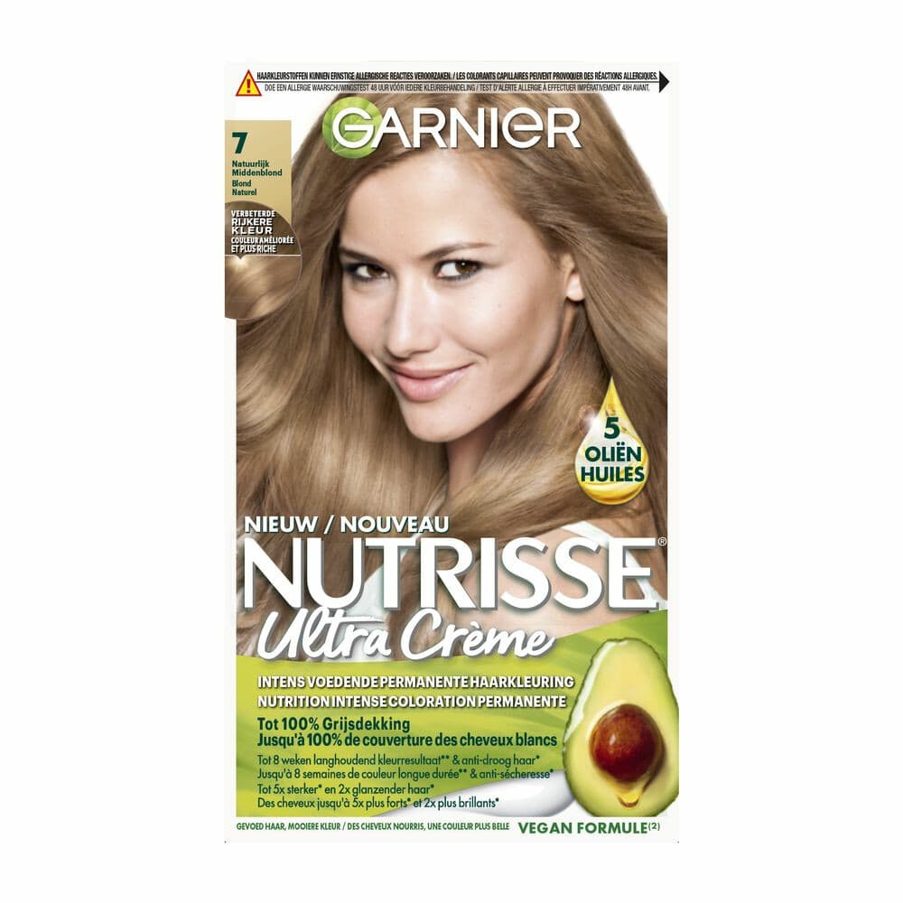 1+1 gratis: Garnier Nutrisse Ultra Crème Permanente Haarkleuring 7.0 Natuurlijk Blond