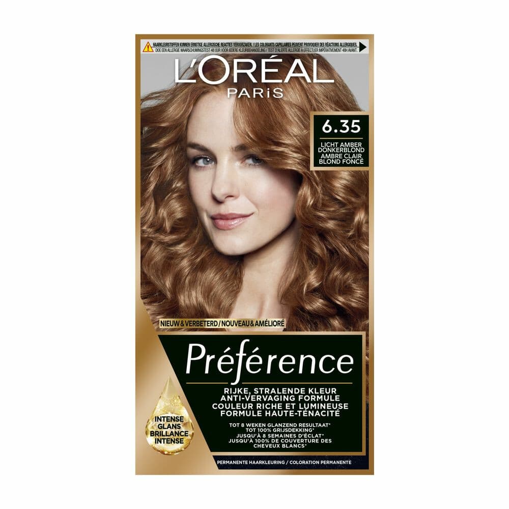 1+1 gratis: L'Oréal Préférence Permanente Haarkleuring 6.35 Donker Goud Mahonieblond