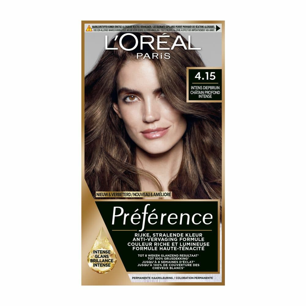1+1 gratis: L'Oréal Préférence Permanente Haarkleuring 4.15 Diep Kastanjebruin
