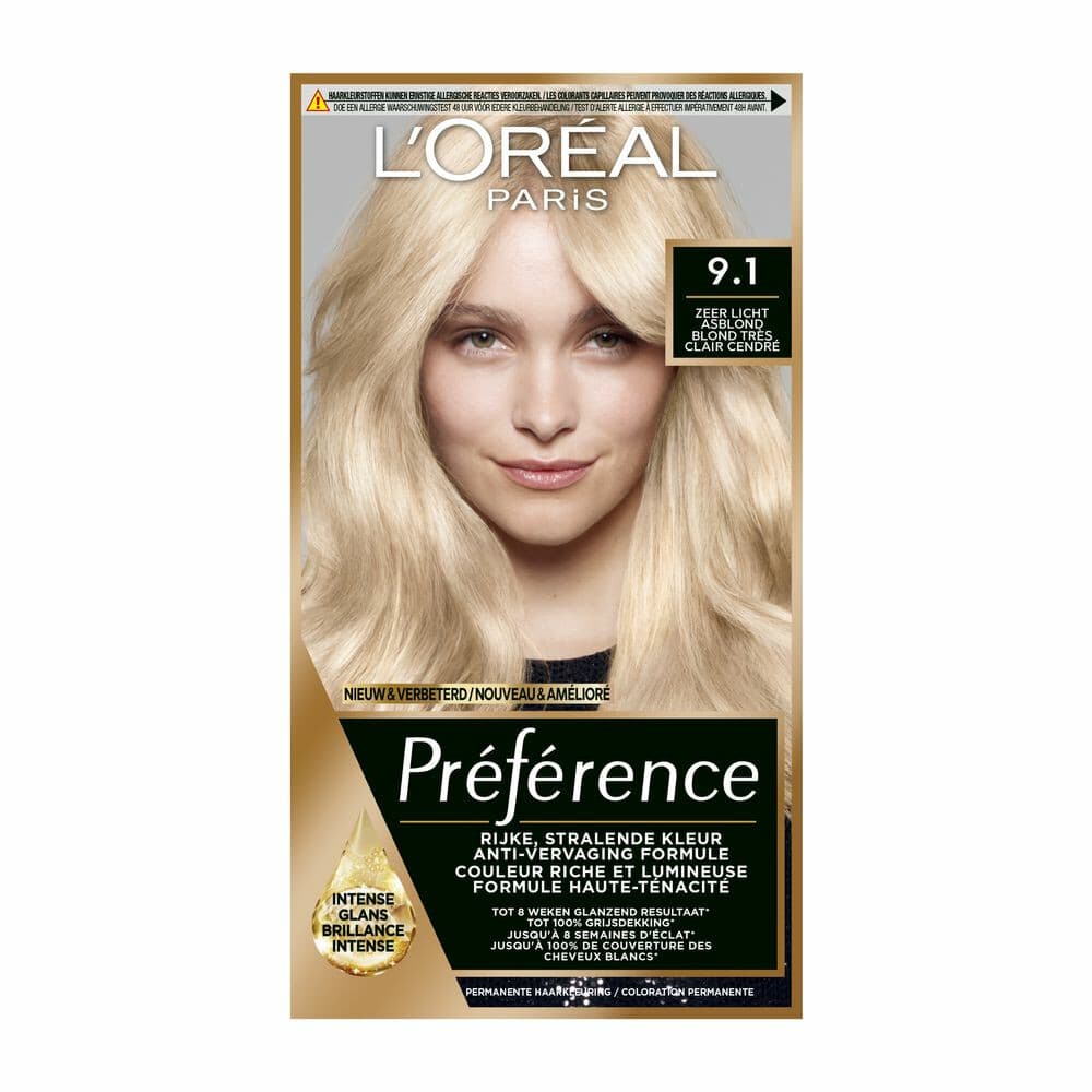 3x L'Oréal Préférence Permanente Haarkleuring 9.1 Zeer Licht Asblond