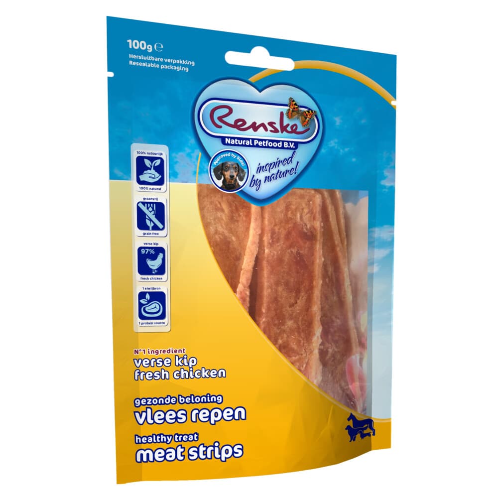 Renske Gezonde Beloning Vleesrepen Hondensnack Kip 100 gr