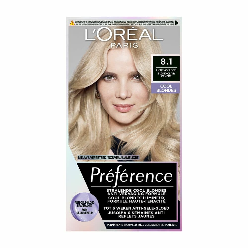 3x L'Oréal Préférence Cool Blondes Permanente Haarkleuring 8.1 Licht Asblond
