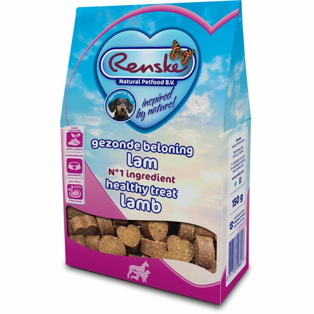 7x Renske Gezonde Beloning Hartjes Hondensnack Lam 150 gr