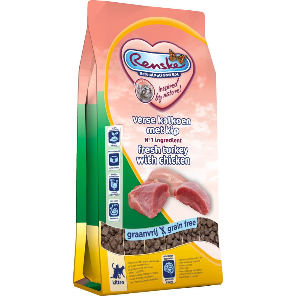 8x Renske Super Premium Kitten Kattenvoer Kalkoen&Kip 400 gr