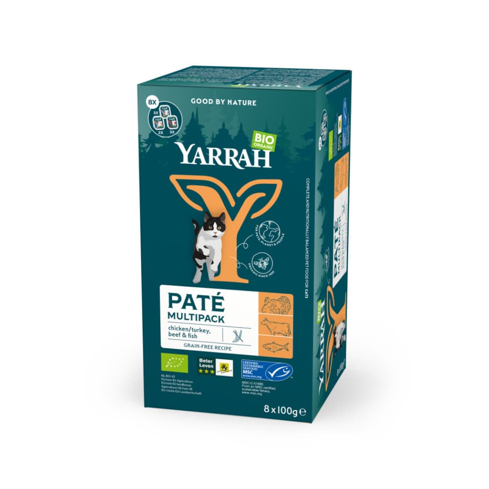 8x Yarrah Bio Kattenvoer Multipack Paté Graanvrij Kip&Rund 8 x 100 gr