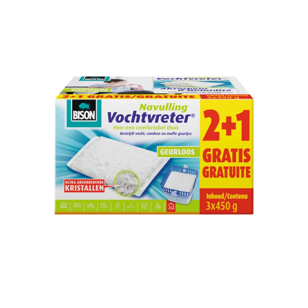 2x Bison Vochtvreter Navulzak Geurloos Promopack 3 x 450 gr