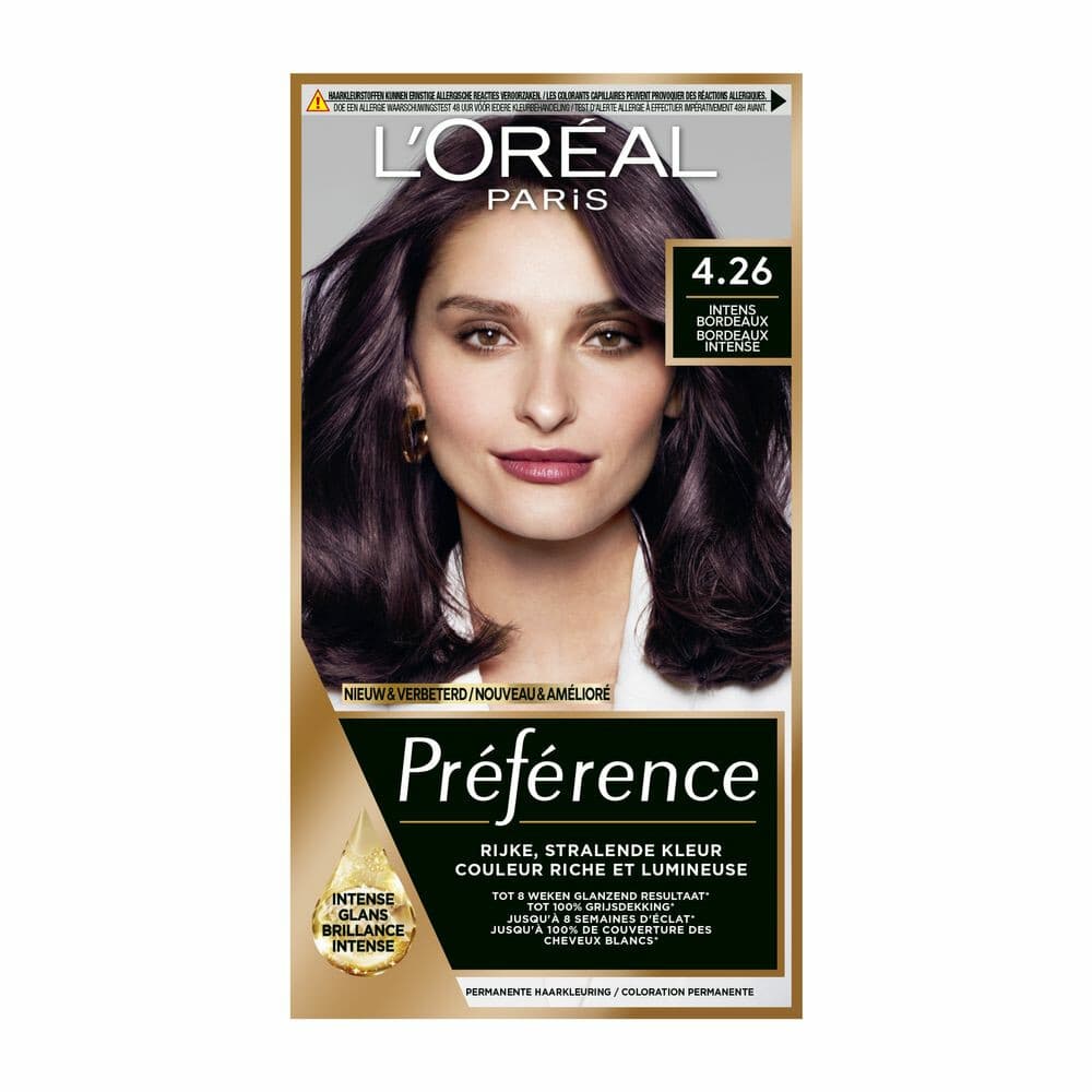 1+1 gratis: L'Oréal Préférence Permanente Haarkleuring 4.26 Intens Bordeaux