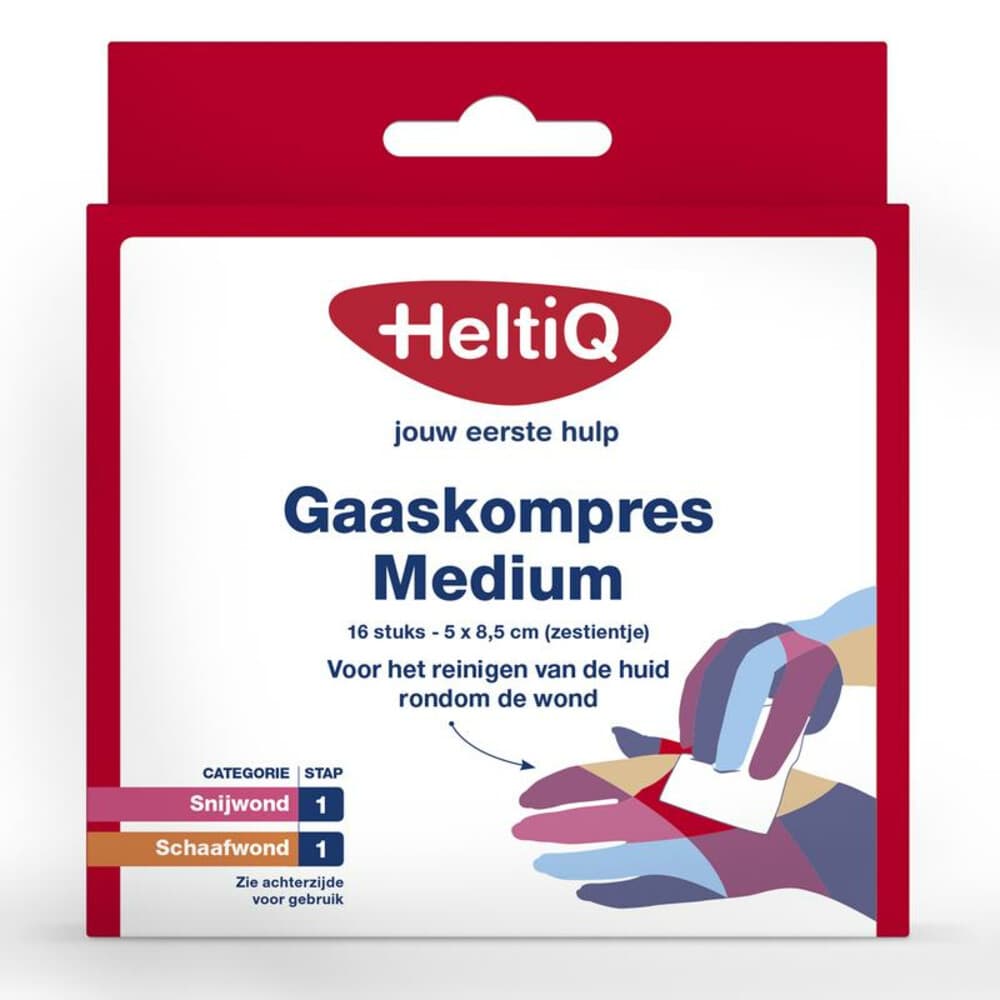 2x HeltiQ Gaaskompres Medium 5 x 8,5 cm 16 stuks